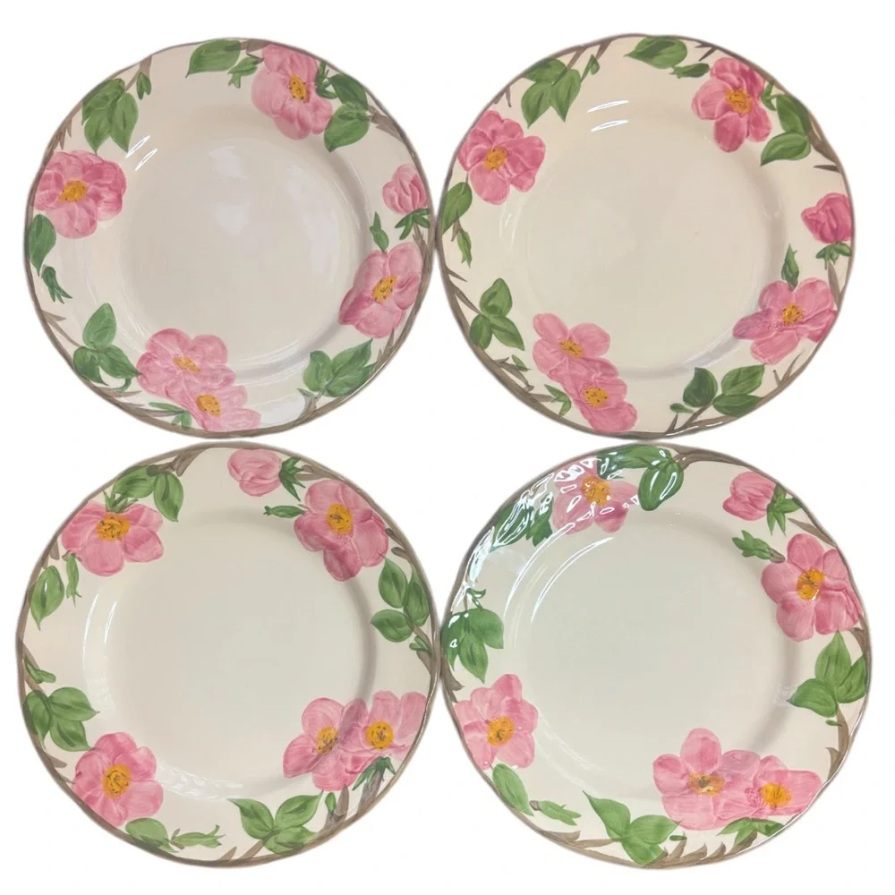 Franciscan Desert Rose 10” Dinner Plates  Vintage Hand Painted England 4 Pc Set